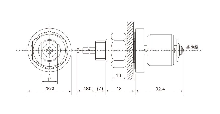 横向安装型液位传感器ESL-032/033产品外形图