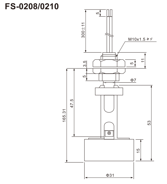 液位传感器FS-0208/0210产品外形图
